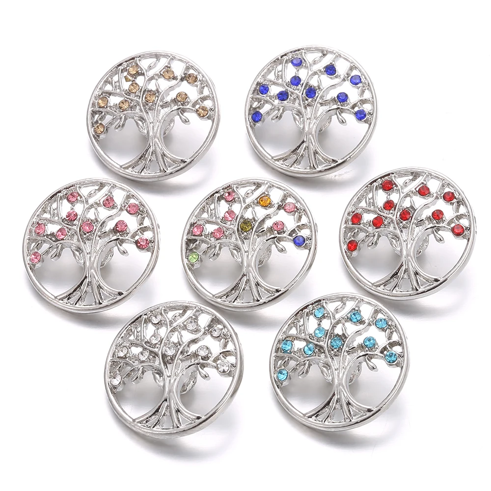 

6Pcs/lot New Snap Jewelry DIY Ginger Charm Crystal Tree of Life Metal 18mm Snap Buttons Fit Snap Bracelet Interchangeable Snaps