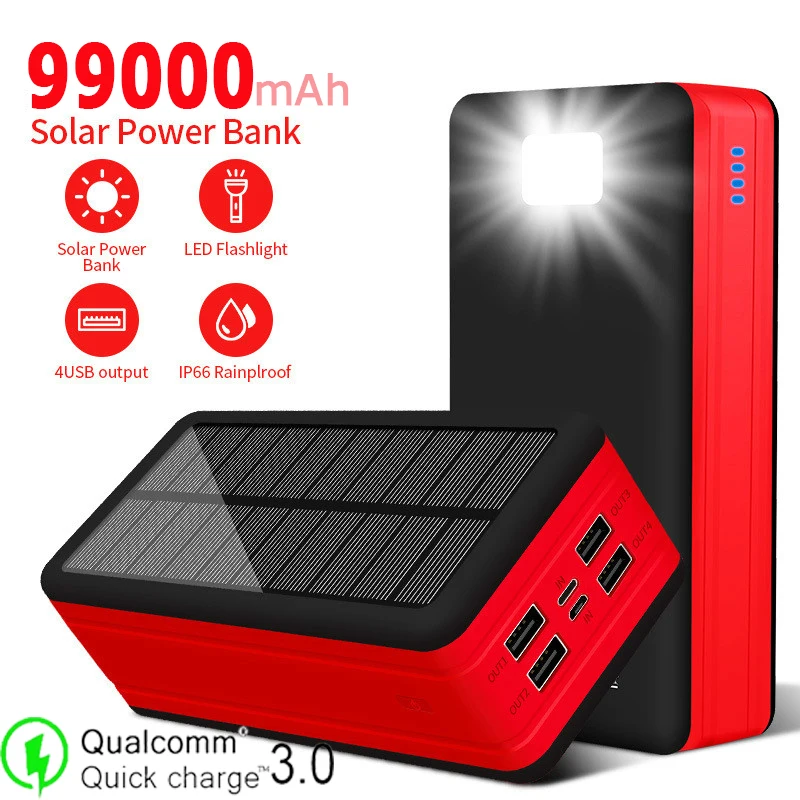 99000mAh Солнечная батарея большой емкости портативное зарядное устройство на