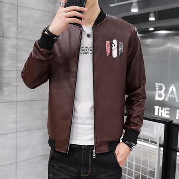 

2019 new fashion leather jacket men faux leather windbreaker coat Autumn moto biker clothing casual slim fit bomber jacket male