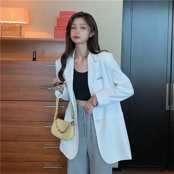

L [en jun] Korean-style Elegant Small Suit Female Spring and Autumn Sleeves with Holes Design Coat Mid-length Tops