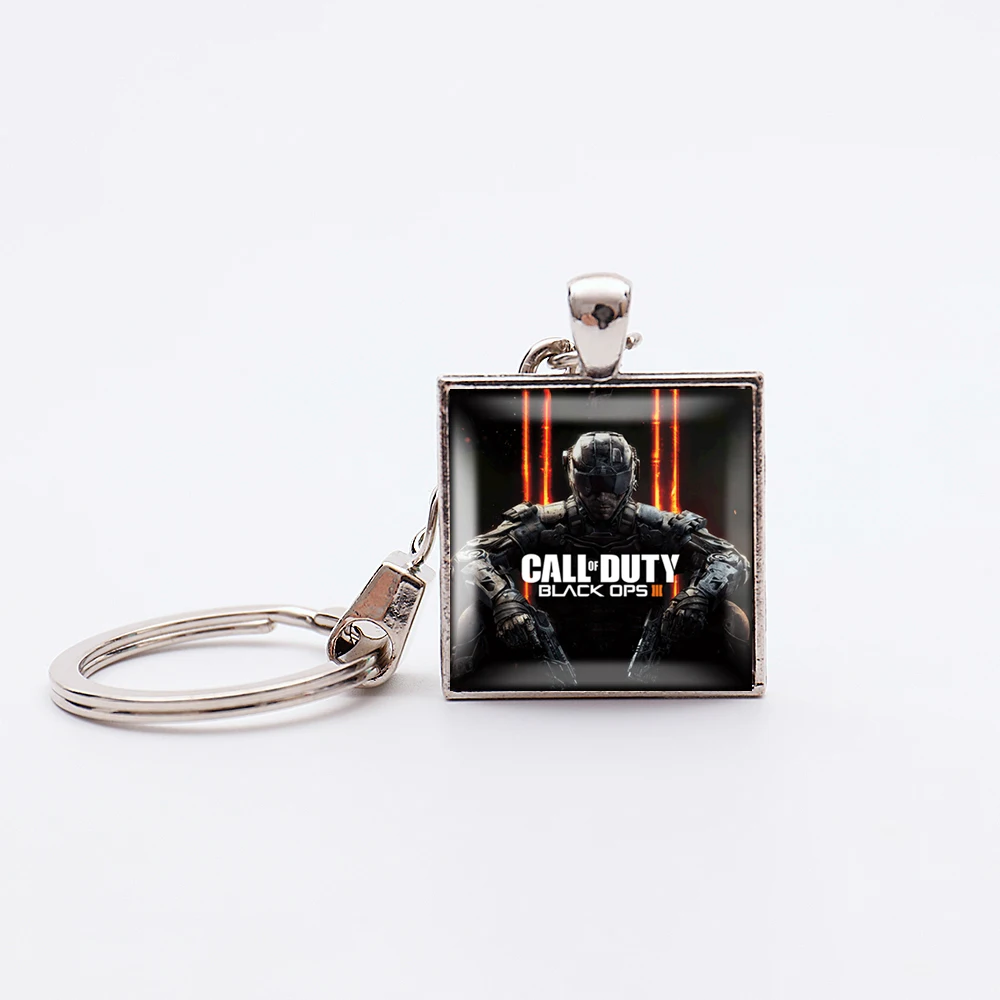 Hot Video Game Calls Of Duties Black Ops Silver Plated Pendant Keychains Handmade Key Holder Car Keyring For Kids Gift