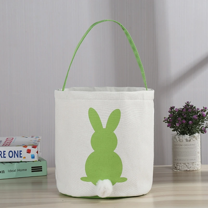 

NEW Easter Egg Basket Holiday Rabbit Bunny Printed Canvas Gift Carry Eggs Candy Bag