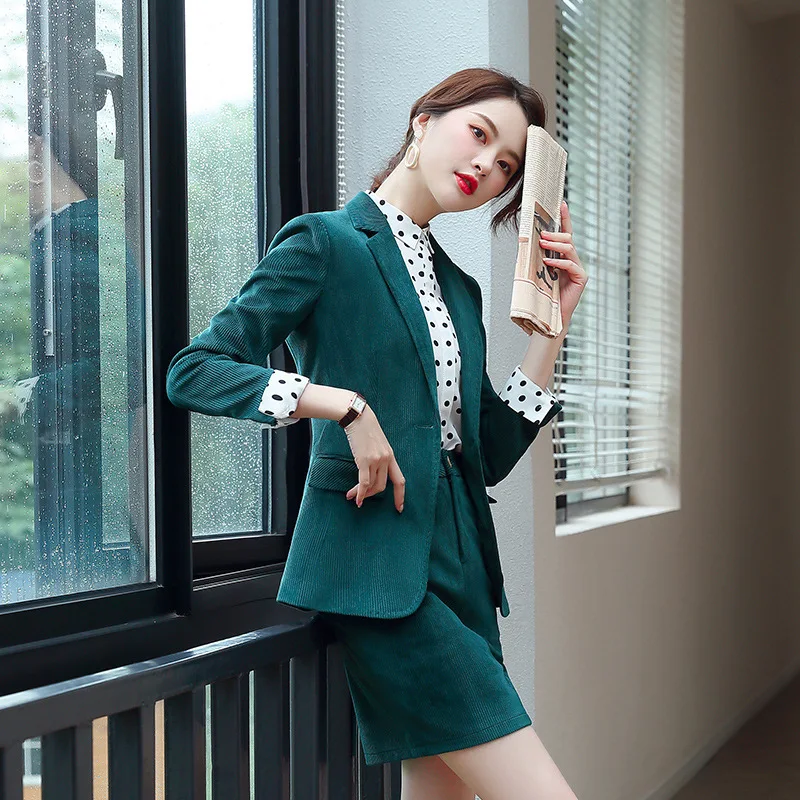 green coat and skirt IZICFLY, стиль, осенне-зеленые женские деловые костюмы, формальные офисные костюмы, деловой Блейзер, комплект, Униформа, дизайн, элегантный брючный костюм, плюс размер - Цвет: green coat and skirt