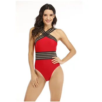 

2020 Personality Fashion Swimsuit bikini solid color swimwear feminine feel mesh swimwear jumpsuit Summer Beach Wear Swim Suit