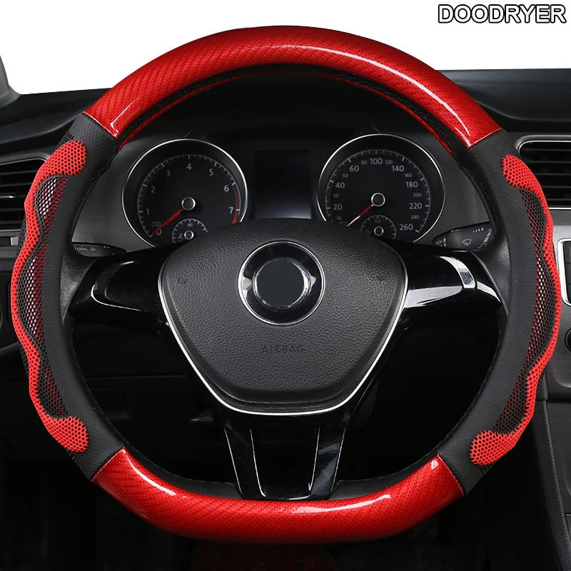 DOODRYER Carbon Fiber Leather Car Steering Wheel Cover For Isuzu D Max
