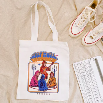 

Cult Music Sing-along Devil New Fashion Letter Prints Tops Tees Fun Ins Vintage Female Harajuku Canvas College Shoulder Bags