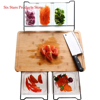 Bamboo Cutting Board with 5 Storage Containers, Extensible Multifunctional Non-Slip Chopping Board for Kitchen nordic style beech wooden chopping block bread dessert tray non slip cutting board storage organizer kitchen tool for cakes