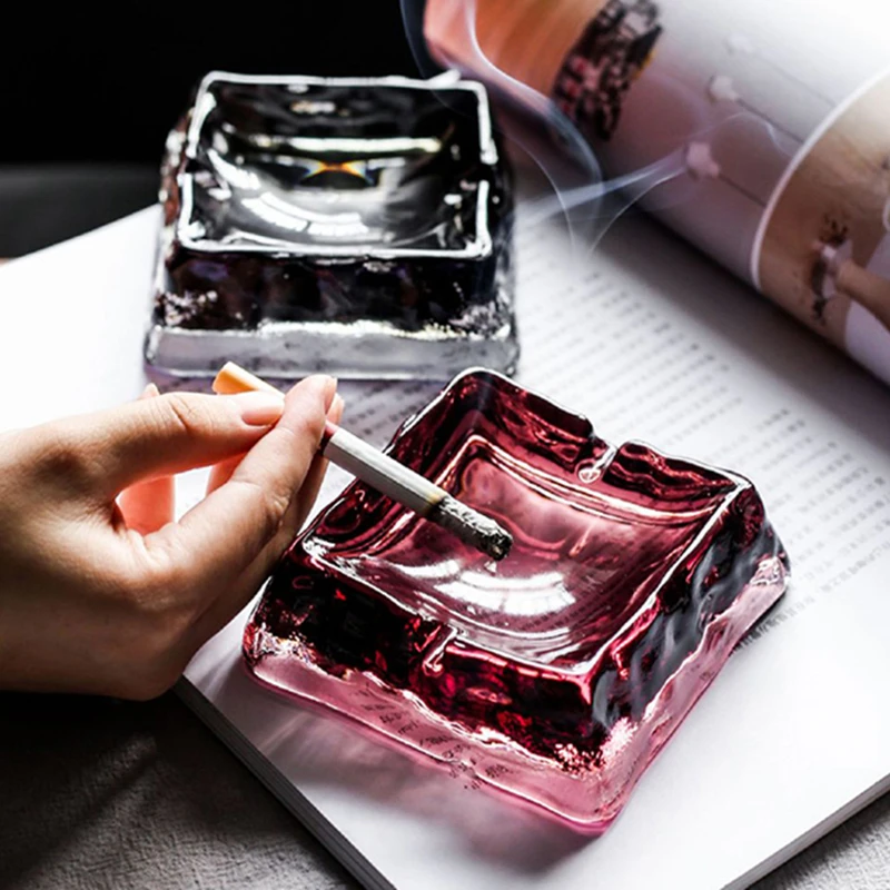 

Creative Glass Crystal Ashtray for Cigarettes Square Shape Cigarette Ashtray Tabletop Beautiful Decorations for Home Office Cafe