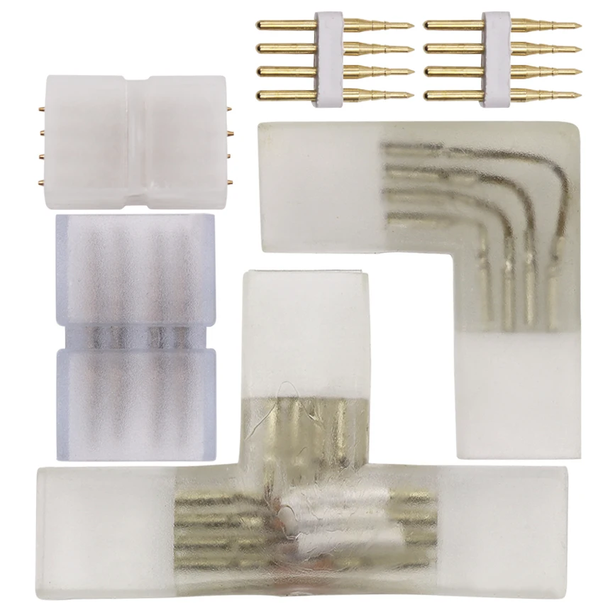

4 pin RGB Connector Middle Corner Plug for 8mm 10mm PCB 110V 220V 5050 2835 3528 RGB LED Strip Connector with Copper Needle