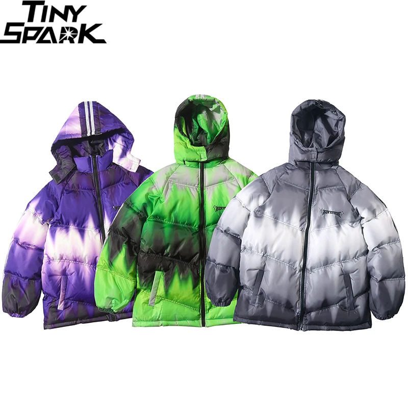 Hip Hop Hooded Jacket Parka Stripe Reflective Puffer Jacket Streetwear Men Windbreaker Harajuku Winter Padded Jacket Coat