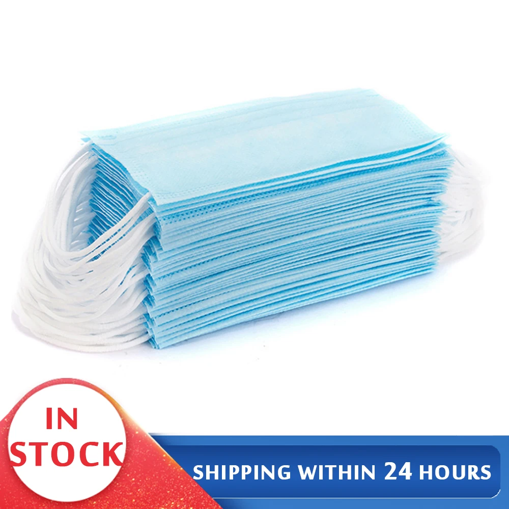 

100pcs 3 Layer blue Mask dust protection Masks Disposable Face Masks Elastic Ear Loop Disposable Dust Filter Safety Mask