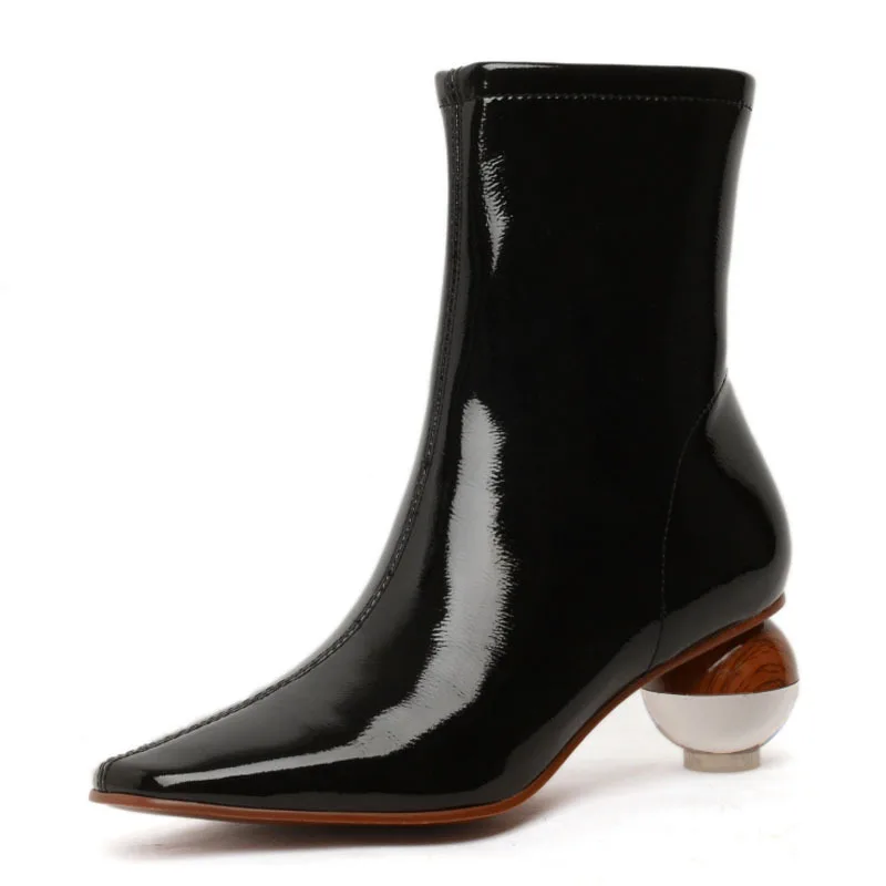 

Autumn Winter Patent Leather Ankle Boots Fashion Luxury Brand Crystal High Heels Sexy Comfortable Women Shoes Zapatos De Mujer