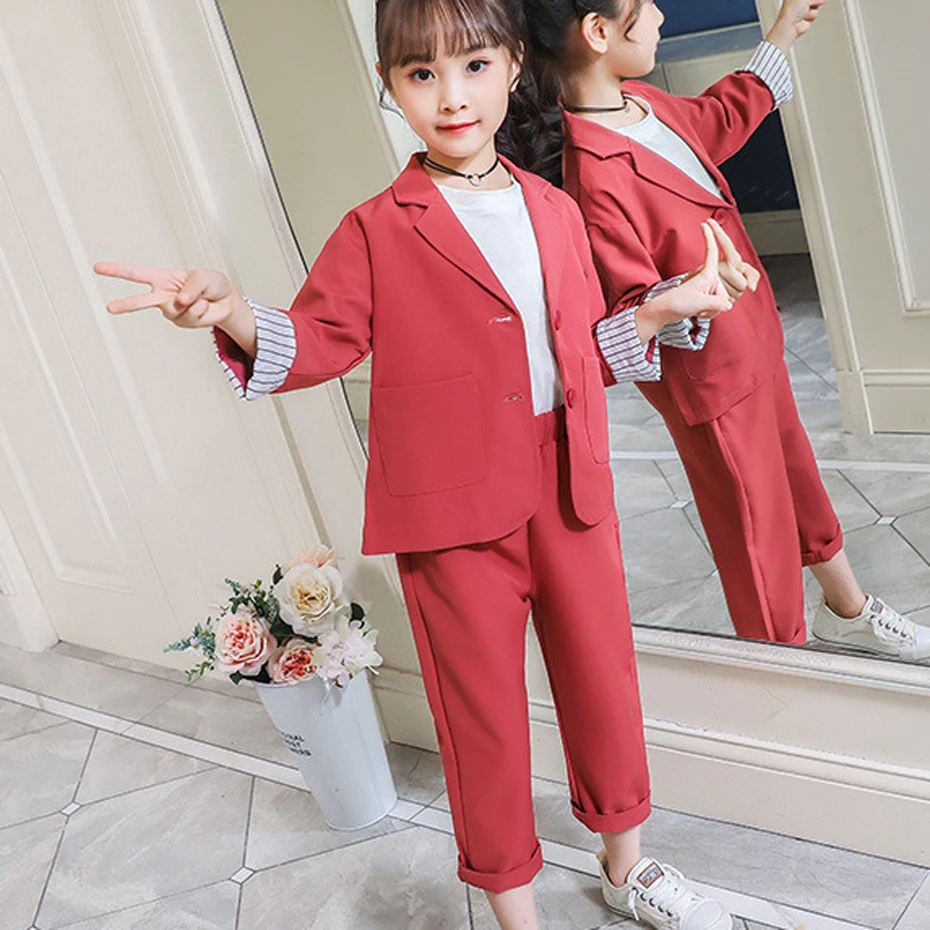 

Teen Girls Clothing Patchwork Suit For Girls Fashion Blazers Kids Girls Outfits In School Casual Winter Children's Suit New Yea
