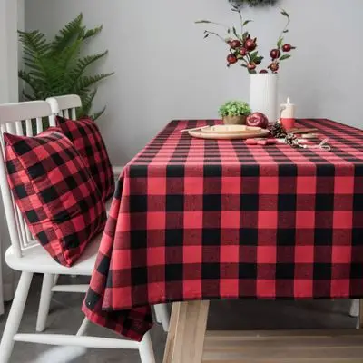 

Cotton and linen checkered tablecloth, modern minimalist coffee table cloth, British style dining tablecloth