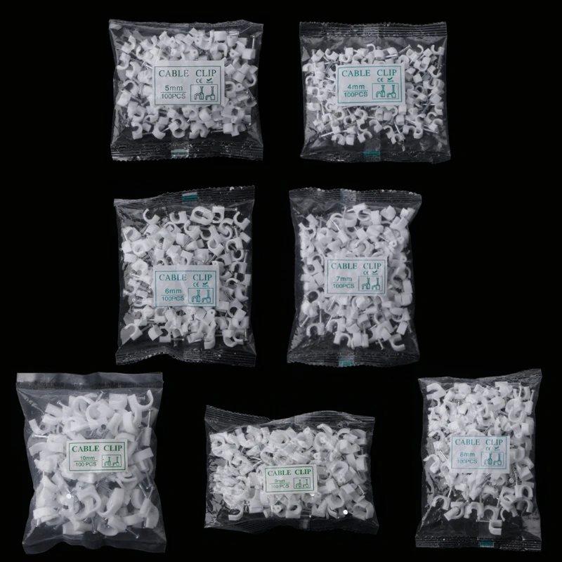 

Round White Cable Clips 4mm-10mm with Fixing Nails -Packs of 100 Wire Cord Tie 94PC
