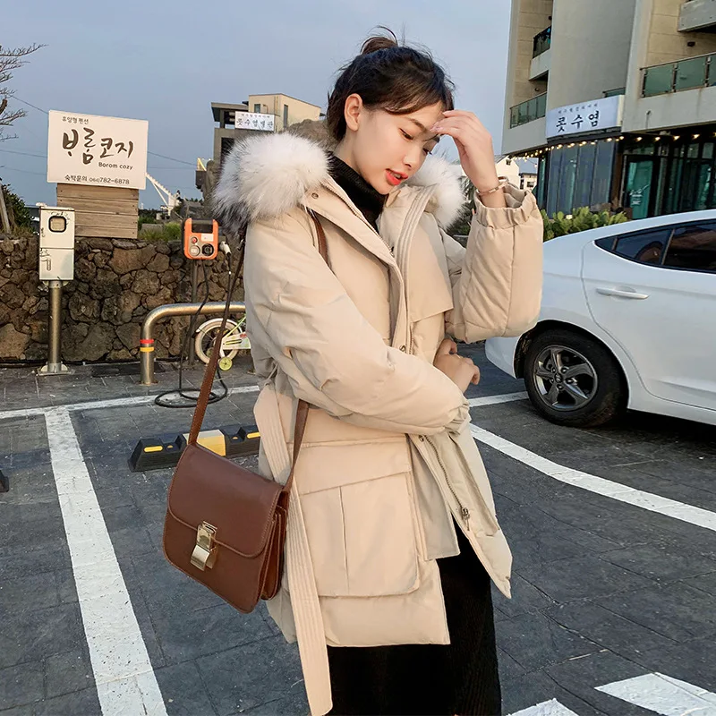 

College Style GIRL'S New Style down Jacket Cotton-padded Clothes Student Korean-style of Belt Mid-length INS Network kapok yi Co