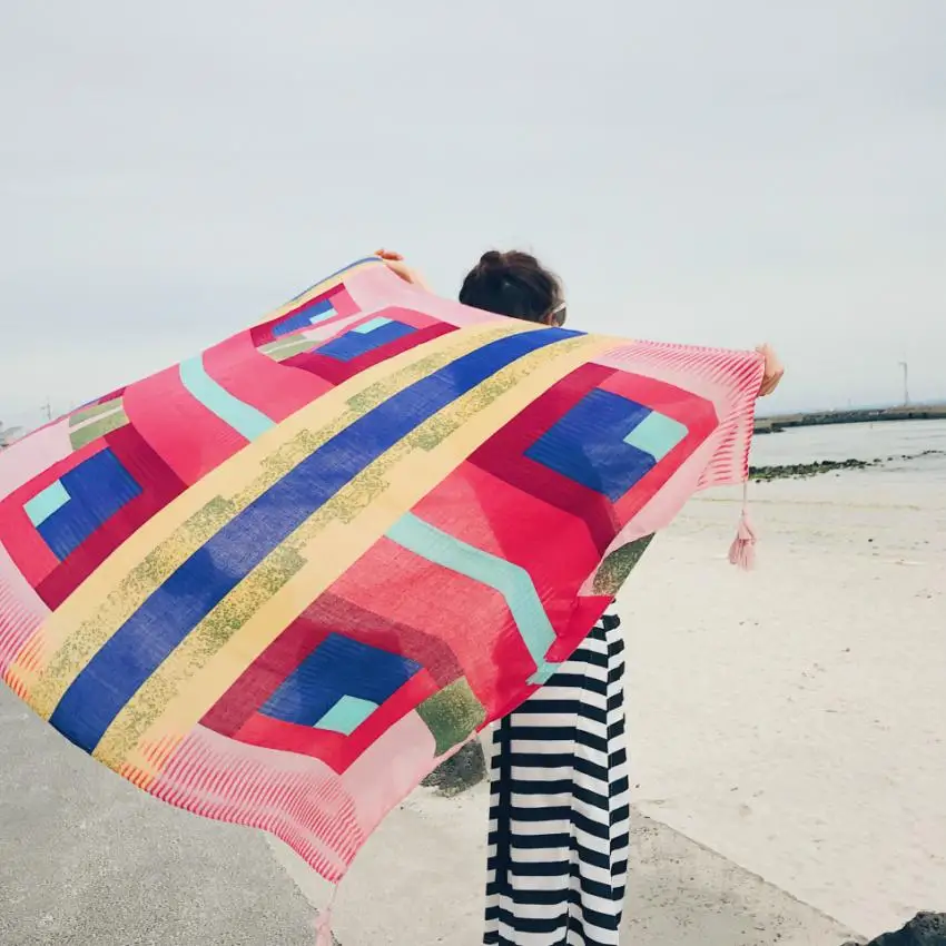 Fashions 90x180cm Twill Cotton Pareo Beach Cover-Ups Women Large Beach Dress Bikini Bathing Swimwear Cover Up Sarong Wrap Scarf 3