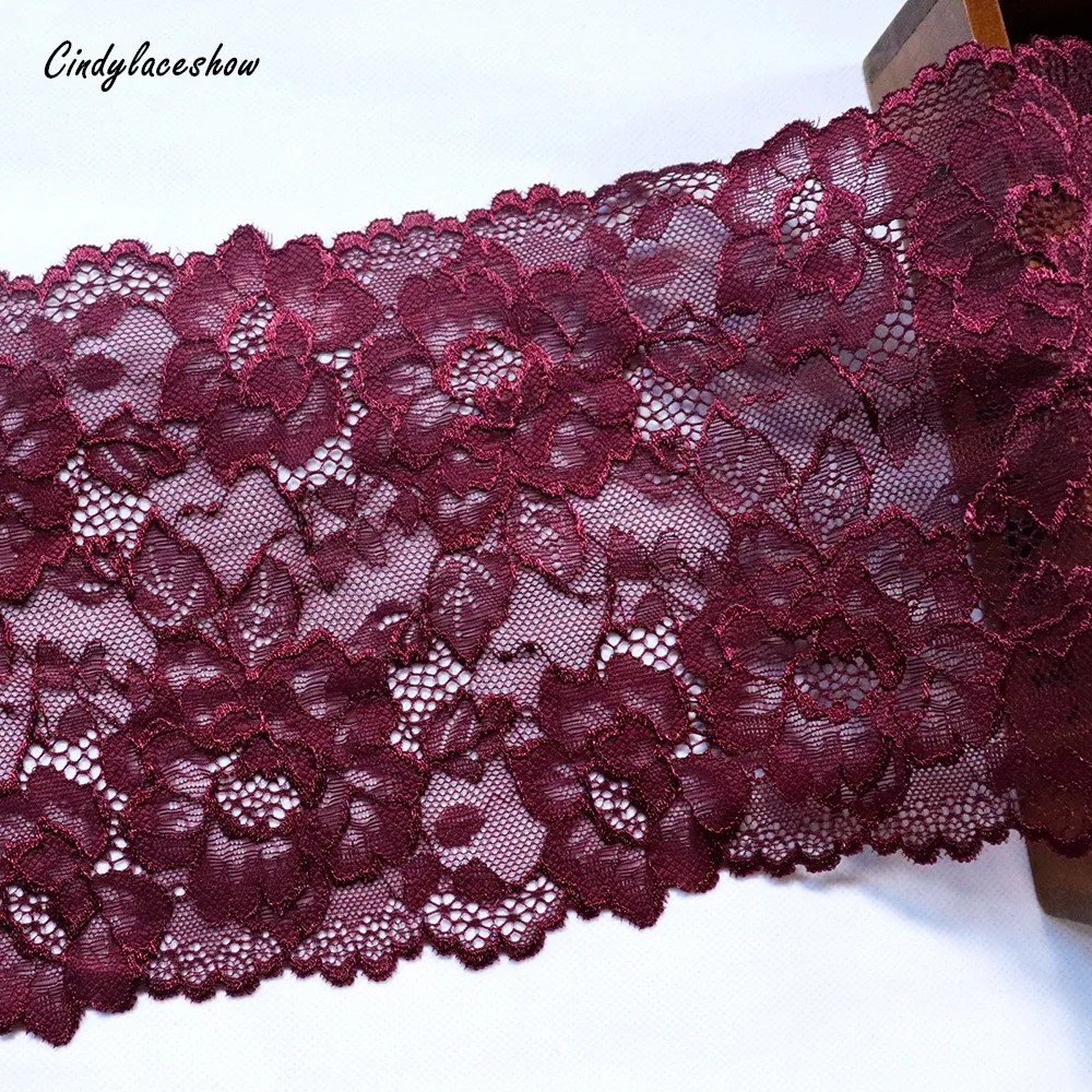 

1Meter 17.5cm Width Dark Red Hair Decoration Wide Elastic Stretch Lace Trim Wedding Dress Skirt Underwear Lace Trims Lace Fabric