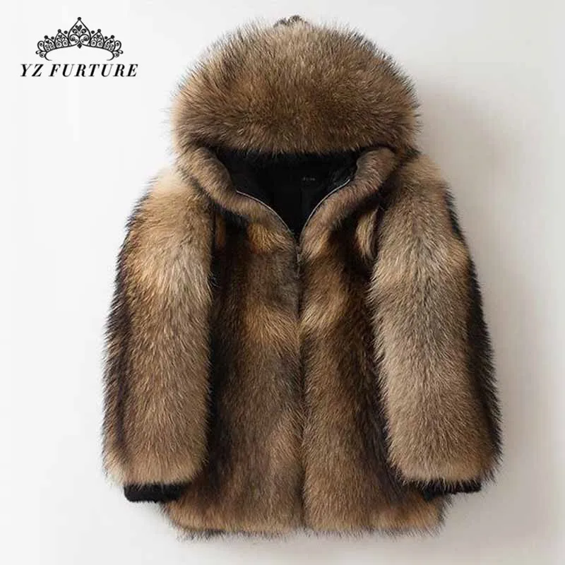 2020 новые зимние теплые пальто из натурального меха енота для мужчин класса люкс с