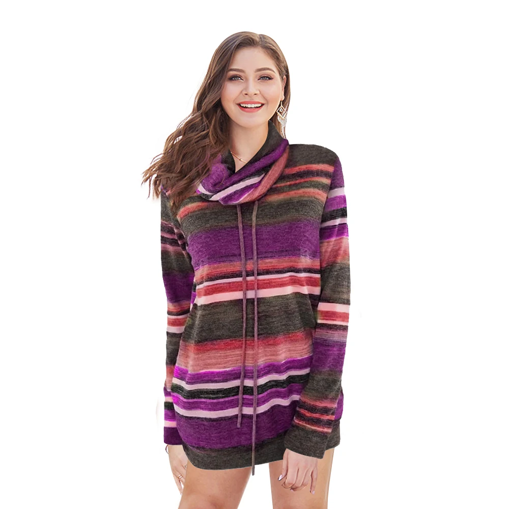 Women Turtleneck Striped Knitted Sweater 2019 Knitwear Autumn Long Sleeves Cowl Neck Pullovers Sweaters Female Tops | Женская одежда
