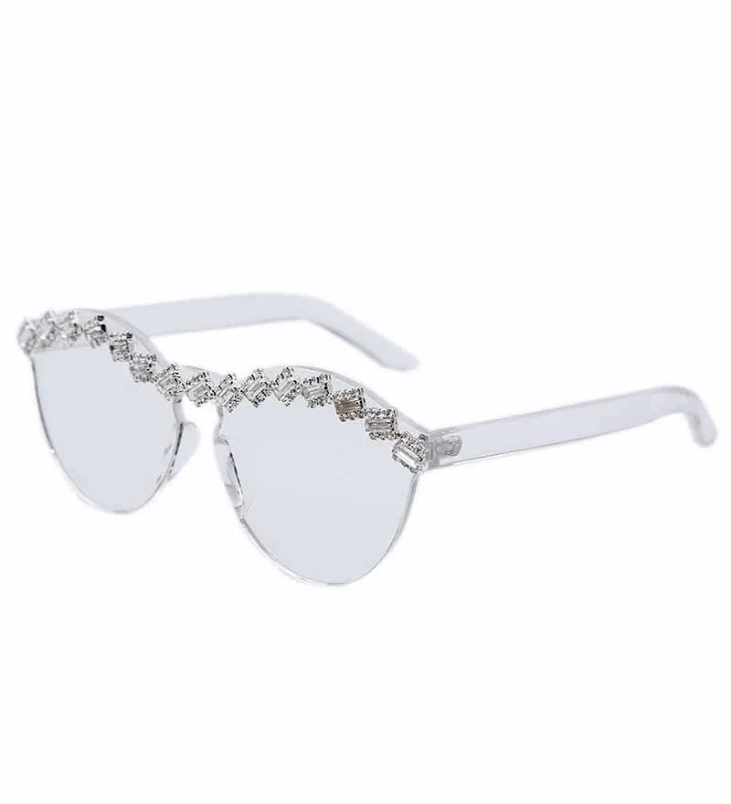 Алмазные кошачьи глаза солнцезащитные очки для женщин и мужчин Роскошные хрустальные очки со стразами без оправы прозрачные солнцезащитные очки UV400 - Цвет линз: 7