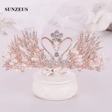 Хрустальные лебеди, Свадебные короны,, красивая розовая Золотая повязка на голову, принцесса, на день рождения, диадемы, аксессуары для свадебной вечеринки, на голову, SQ418