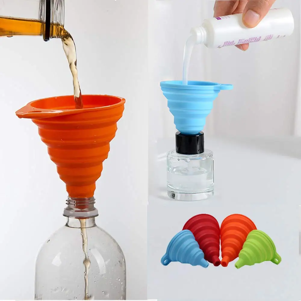 ERMAKOVA 100% Food Grade Silicone Collapsible Funnel Flexible Foldable Kitchen Funnel for Liquid Transfer