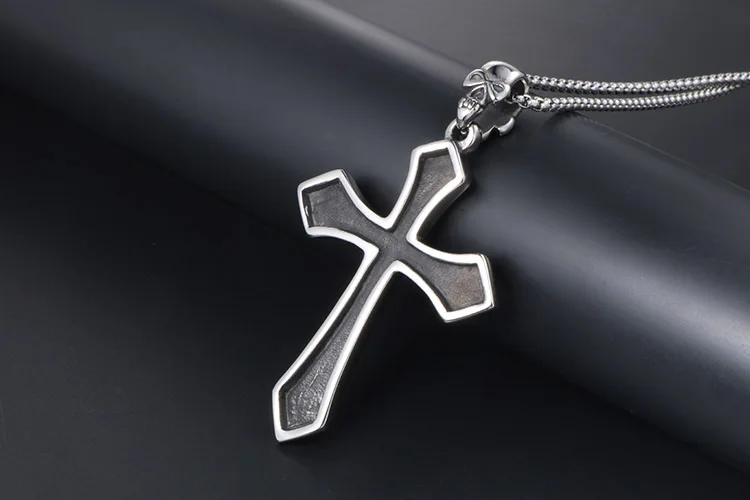 男士复古耶稣十字架钛钢项链吊坠哥特骷髅头项坠 (13)