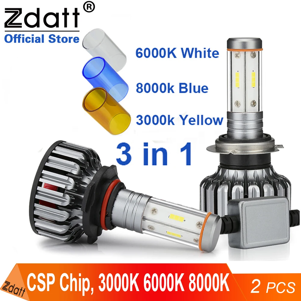 Pair 9006/HB4 100W 12000LM LED Car Headlights kit Bulbs Lights Yellow White Blue