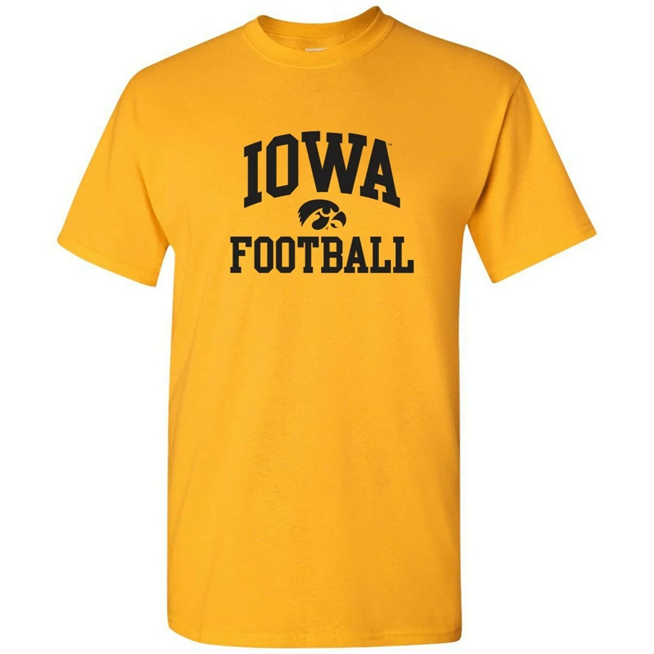 Iowa Hawkeyes Arch Logo Football T Shirt - Gold Funny Design Tee | Мужская одежда