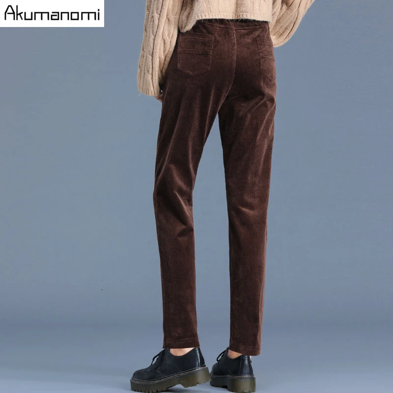 Осенне-зимние брюки-карандаш до щиколотки повседневные Черные, коричневые, большие размеры 4XL 3XL-M с карманами и эластичной резинкой на талии, женские брюки, трусики