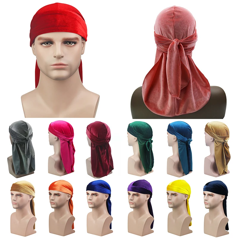

2019 New Unisex Breathable Velvet Turban Hat Durag Wigs Doo Headwrap Chemo Cap Long Tail Pirate Hat Men women Hair Accessories