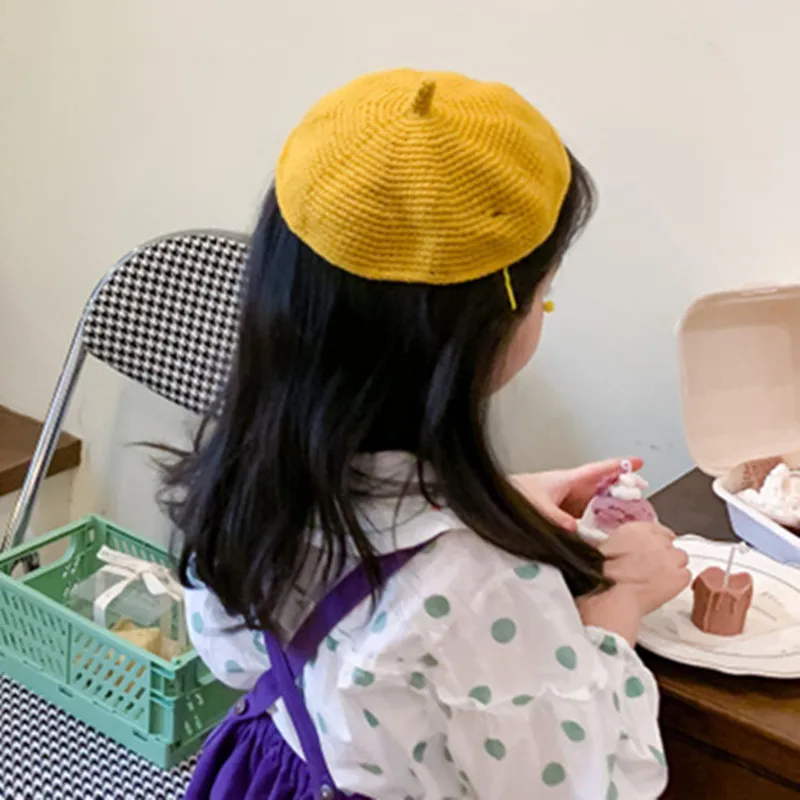 2021 Fashion Cute Baby Girl Boy Beret Hat Cap Children Toddler Solid Woolen Crochet Knitted Kids Hats Caps Vintage Painter Hat