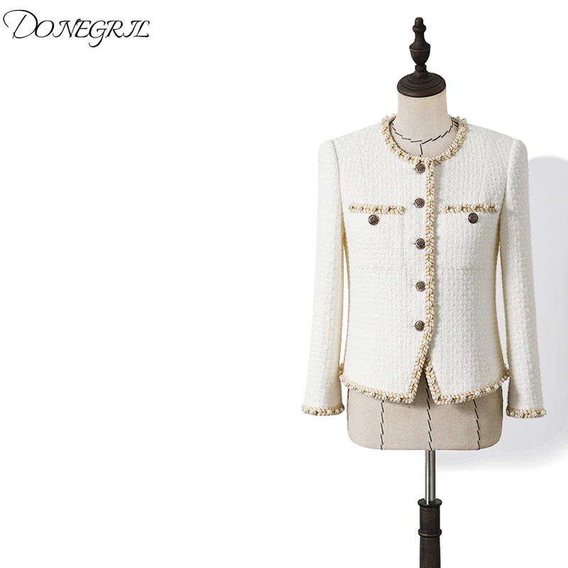 

2020 Spring Autumn Women Brand Tweed Jacket White Twill Short Wool Coat Fashion Ladies Slim Fit Jacket Casaco Feminino Outwear