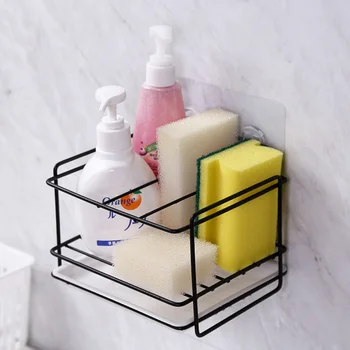 

Hangable Sponge Holder Soap Drain Storage Rack Rag Dishcloth Brush Holder Bathroom Organizer Kitchen Sink Organizer Iron Shelf
