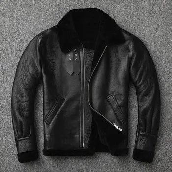 

New Hunting Sheep Fur Winter B3 Air Force Flight Jacket Really Leather Coat Men's Fur Coat Thick