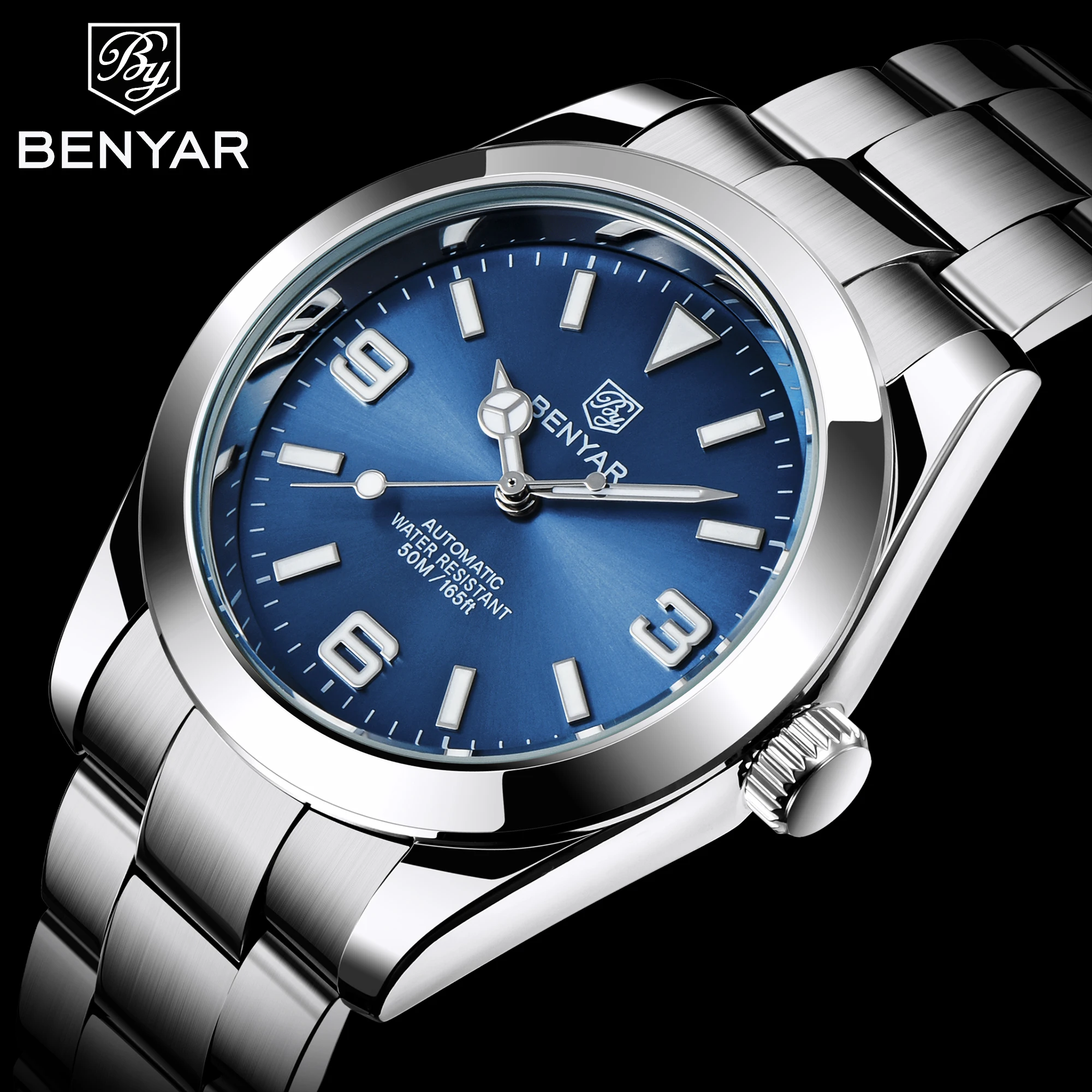 2020 New BENYAR Top Brand Luxury 41mm Men's Automatic Mechanical Watches Blue Mens Watches 50m Waterproof Men Relogio Masculino