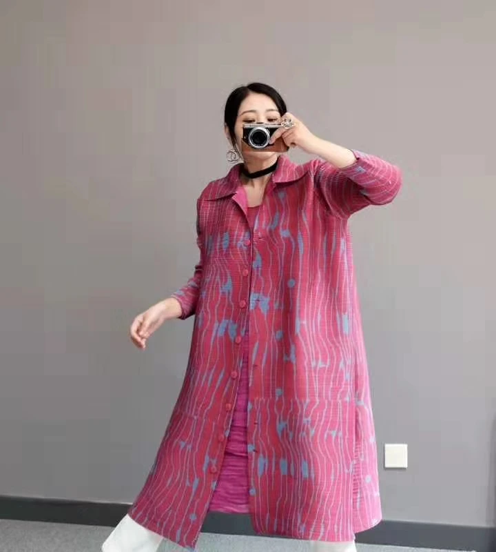 Лидер продаж Miyake fold однобортный плащ с длинными рукавами и принтом свободная Длинная ветровка