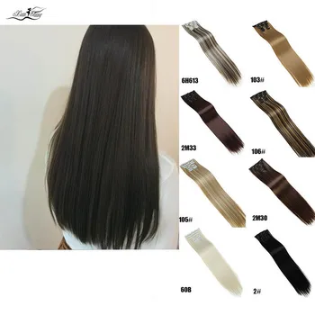 

DIANQI grampo em extensões de cabelo sintético grampos de cabelo reto para mulheres cor pura fibra de alta temperatura