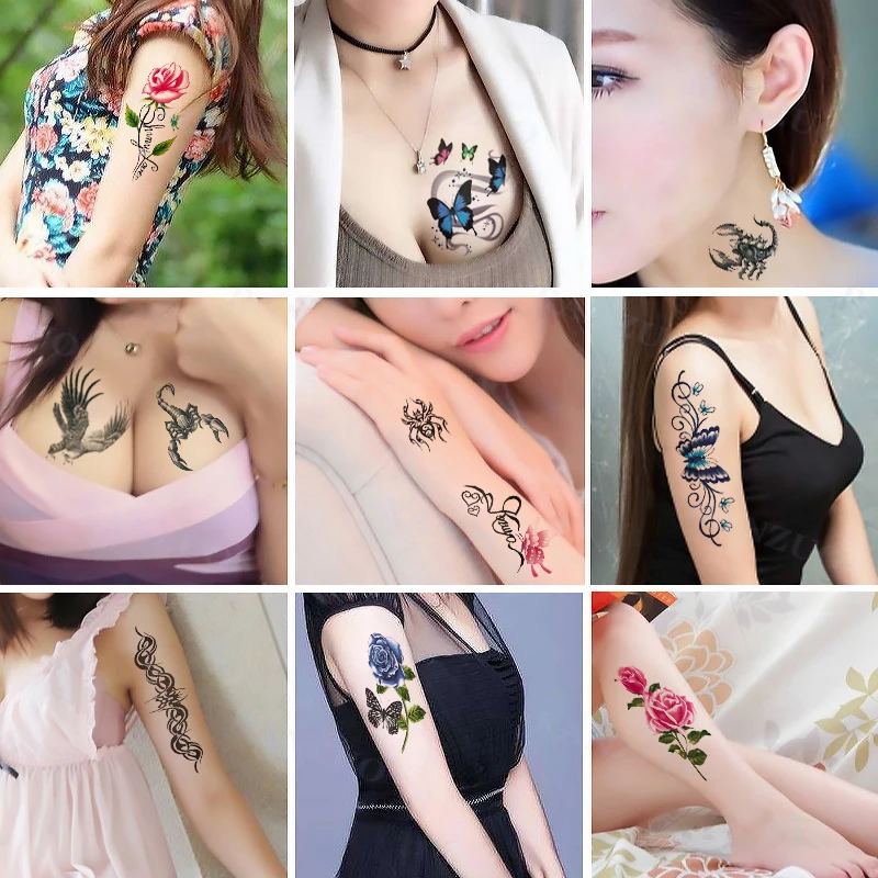 

Temporary Tattoo Stickers Butterfly Flower Eagle Scorpion Men And Women Small Size Art Tattoo Neck Hip Arm Chest