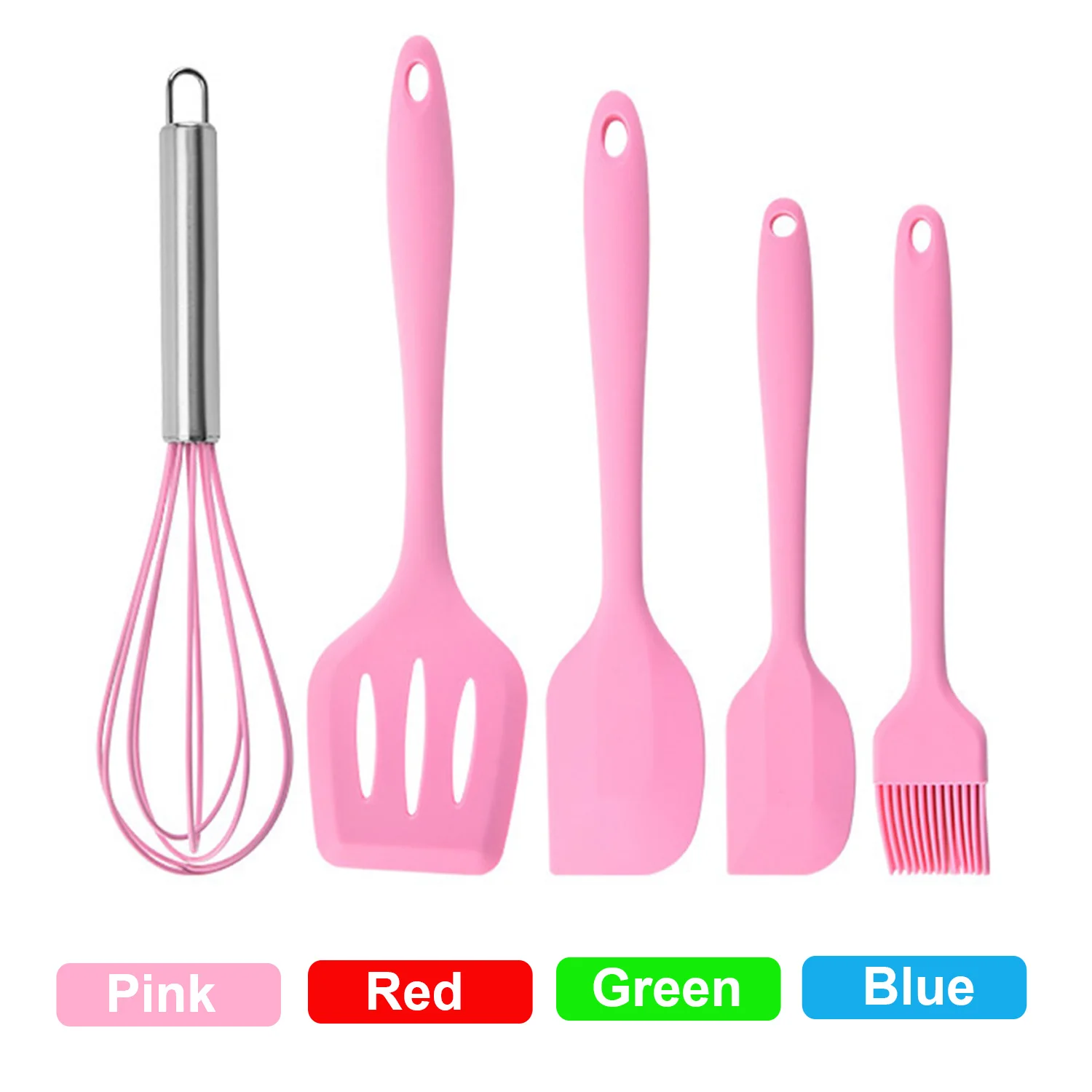 

Schnesland 5Pcs Silicone Kitchen Tool Set with Spatula Turner Brush Egg Whisk