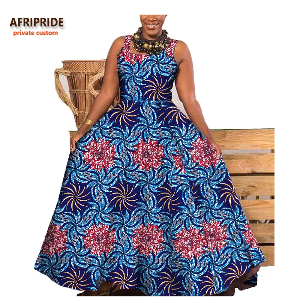 Afripride/модное платье в африканском стиле для женщин, сделанное на заказ, с принтом Анкары, без рукавов, длиной до щиколотки, вечерние, хлопковое платье A722575