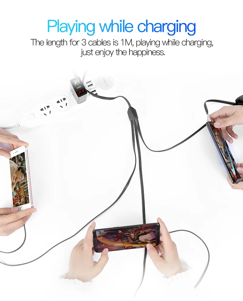 TOTU 3 в 1 USB кабель для телефона зарядное устройство для iPhone Xs Max Xr X 8 7 Быстрая зарядка Android Micro type C освещение USB кабель зарядное устройство