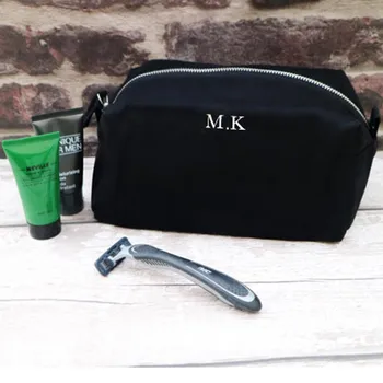 

personalised Mens Monogrammed Cotton Black Wash Bag Mens Gift bag Initials cutom Groomsman makeup bag Father makeup bag