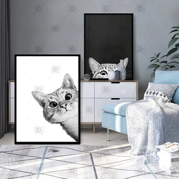 

Canvas Prints Painting Nordic Style Lovely Black White Cats Posters Wall Art Animals Modular Pictures For Living Room Home Decor