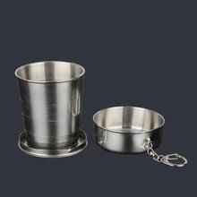 Съемный портативный брелок, выдвижные складные стаканы из нержавеющей стали, 75 мл, 150 мл, 250 мл, складная чашка, принадлежности для путешествий на открытом воздухе