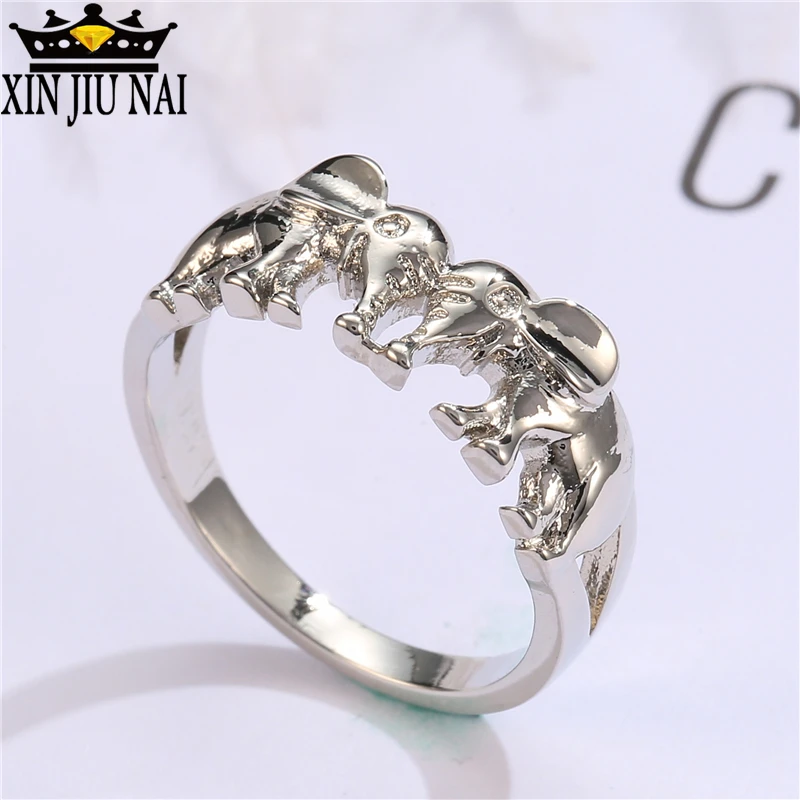 3 Colors Lucky 3D Elephant Fashion 925 Silver Ring Female Double-image Pattern Retro-style Beautiful Jewelry Gift | Украшения и