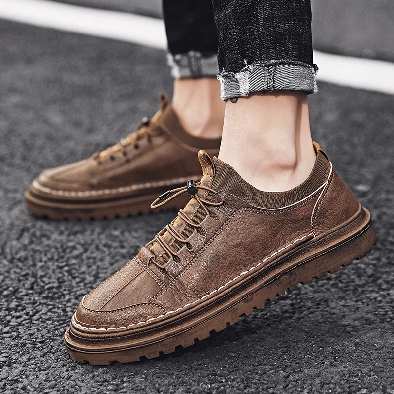 Man Leather Shoes Design Casual Male Spring Autumn Genuine slip on fashion Walking Footwear Handmade Men's shoes | Обувь