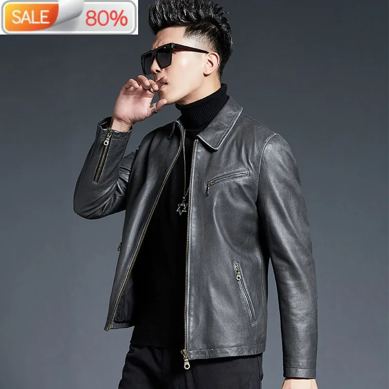 

Genuine Leather Men Spring Autumn Cowhide Biker Motorcycle Jacket Sheepskin Coat Veste Cuir Homme KD2227 B24023