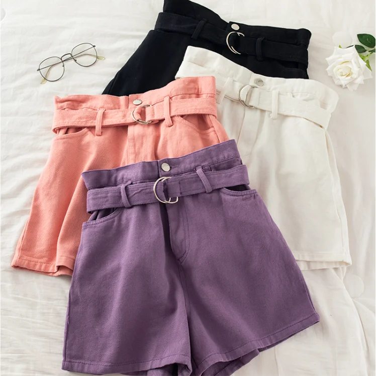 

Jeans Shorts Female 2020 Summer New High-Waisted Denim Shorts Solid Color Teenagers Simple Crimping Hot Jeans Woman Jfmhrx